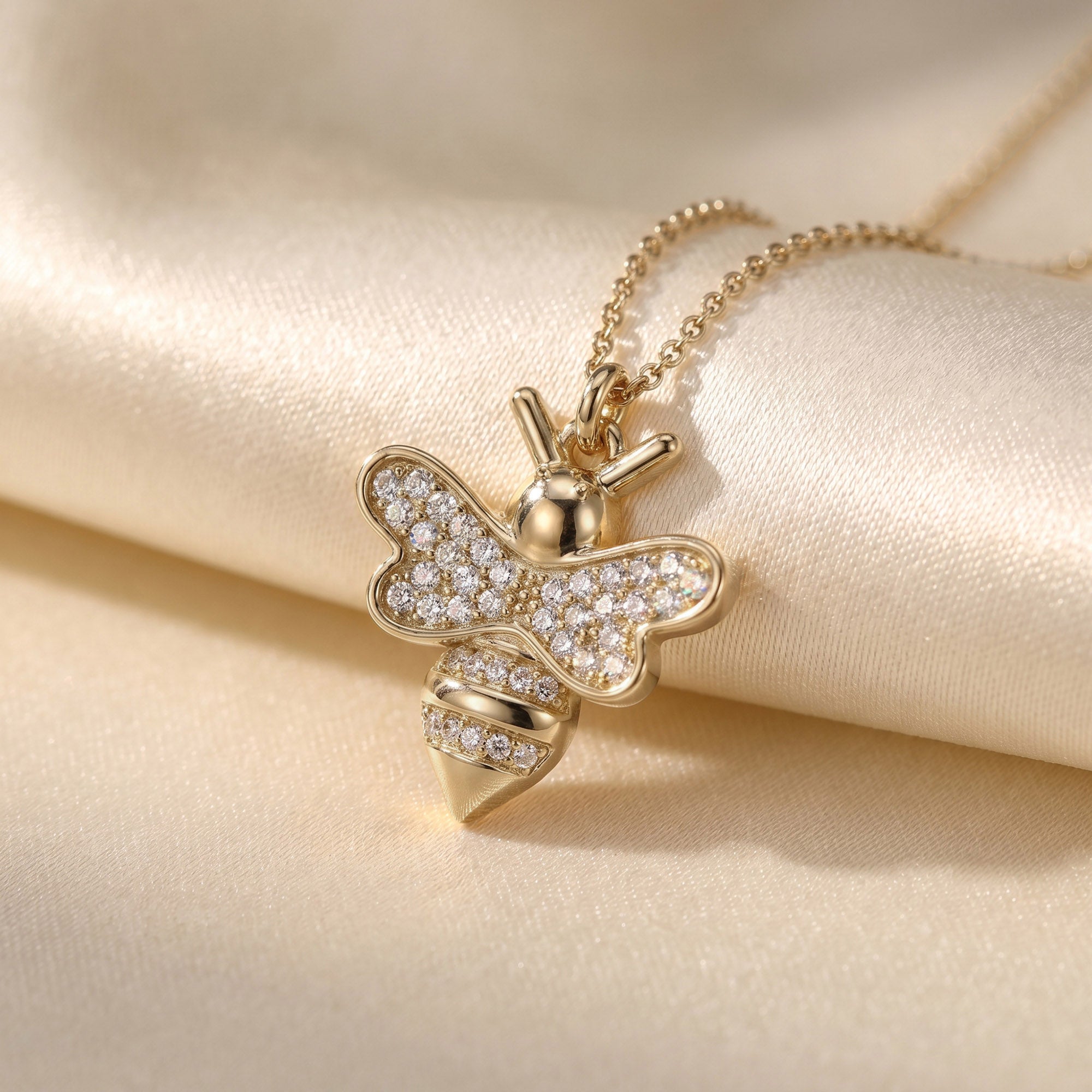 Bee Bumblebee White Cubic Zirconia Pendant Necklace