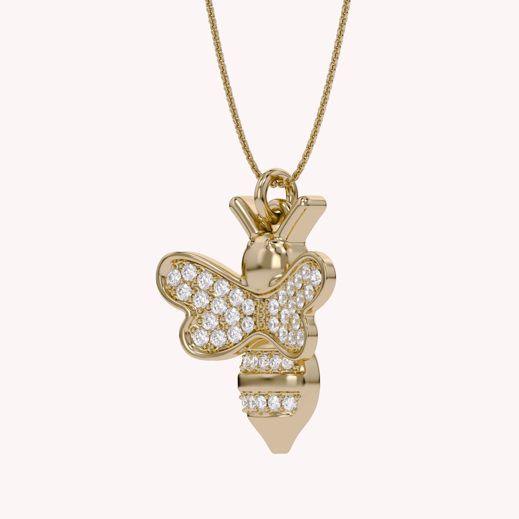 Bee Bumblebee White Cubic Zirconia Pendant Necklace