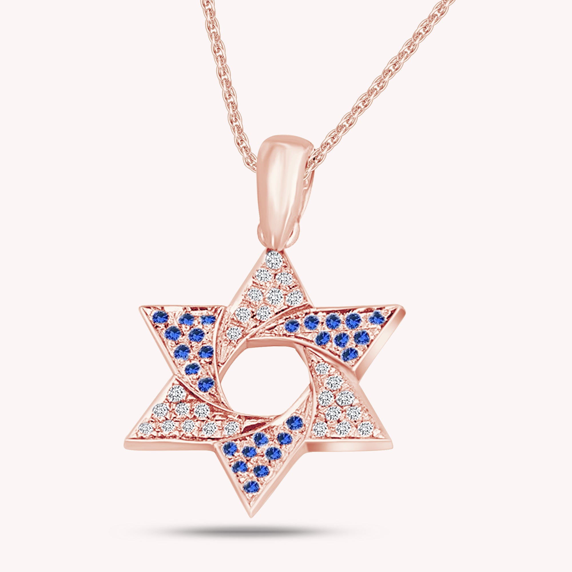 Simulated Sapphire & White CZ Star of David Pendant Necklace In 925 Sterling Silver