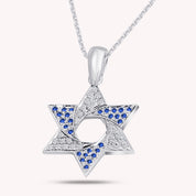 Simulated Sapphire & White CZ Star of David Pendant Necklace In 925 Sterling Silver