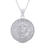 Aztec Mayan Sun Calendar Charm Pendant Necklace 925 Sterling Silver