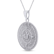 Aztec Mayan Sun Calendar Charm Pendant Necklace 925 Sterling Silver