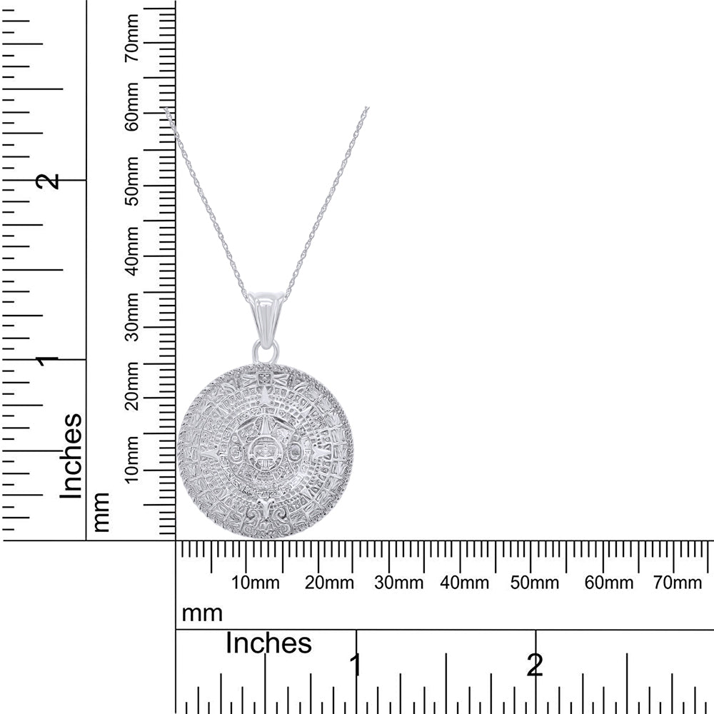 Aztec Mayan Sun Calendar Charm Pendant Necklace 925 Sterling Silver