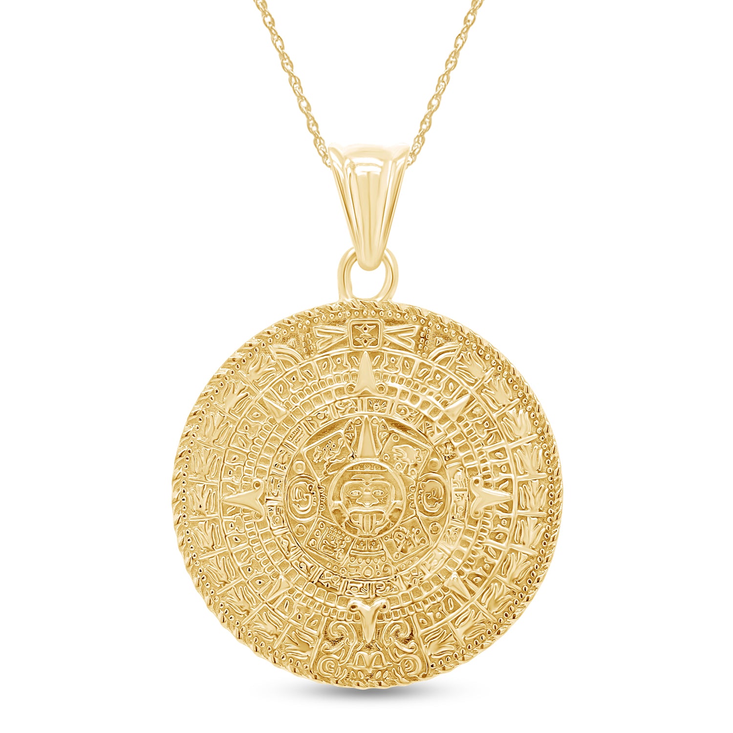 Aztec Mayan Sun Calendar Charm Pendant Necklace 925 Sterling Silver