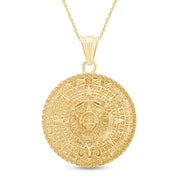 Aztec Mayan Sun Calendar Charm Pendant Necklace 925 Sterling Silver