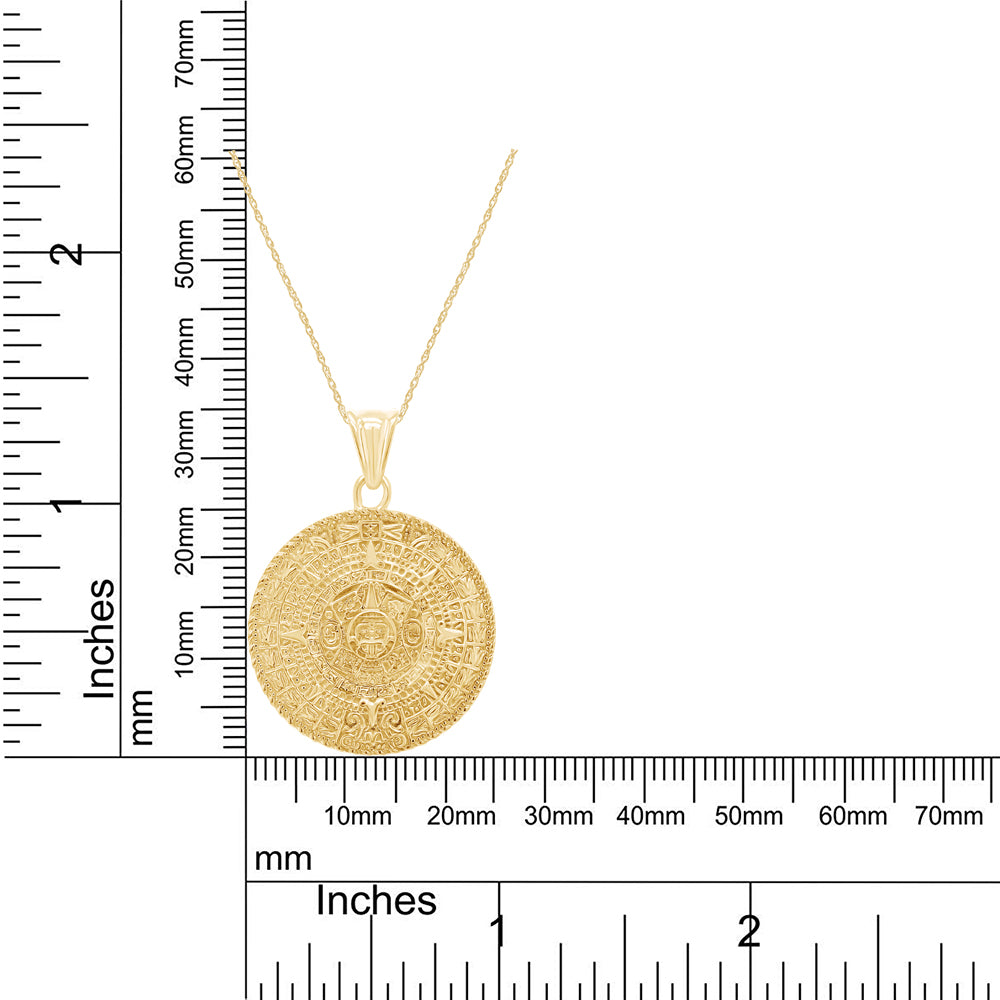 Aztec Mayan Sun Calendar Charm Pendant Necklace 925 Sterling Silver