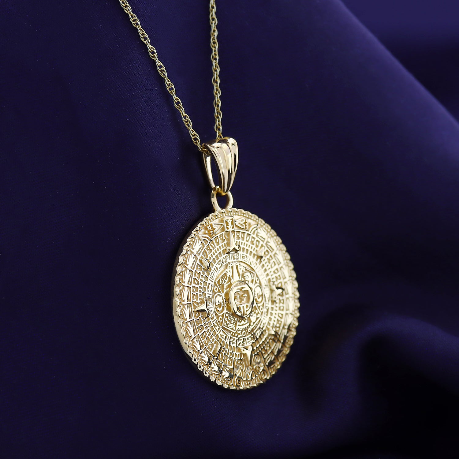 Aztec Mayan Sun Calendar Charm Pendant Necklace 925 Sterling Silver