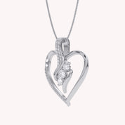 3 Stone Swirl Heart Natural Diamond Pendant Necklace