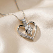 3 Stone Swirl Heart Moissanite Pendant Necklace