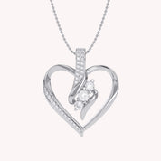 3 Stone Swirl Heart Moissanite Pendant Necklace
