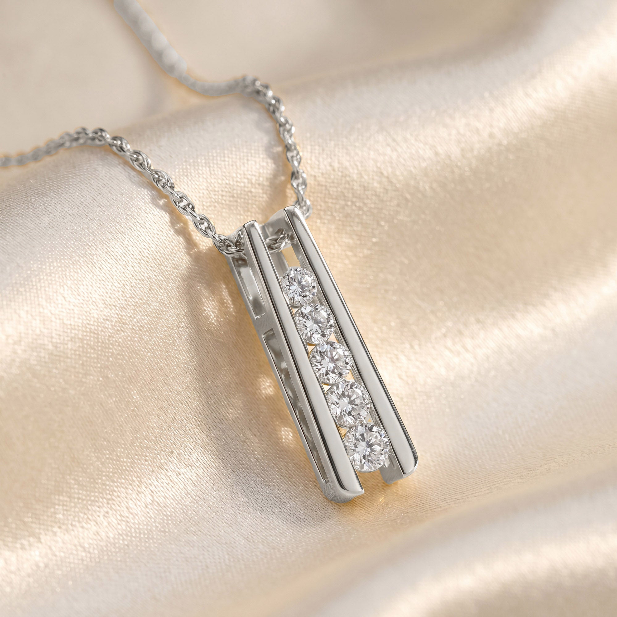Five Stone Journey Bar Lab Grown Diamond Pendant Necklace