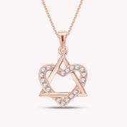 Round White CZ Jewish Star of David & Heart Pendant Necklace