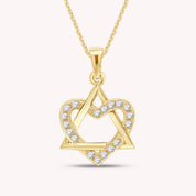 Round White CZ Jewish Star of David & Heart Pendant Necklace