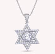 6MM Round Moissanite Star Of David Symbol Pendant Necklace