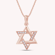 14K Gold Plated White CZ Jewish Star of David Pendant Necklace