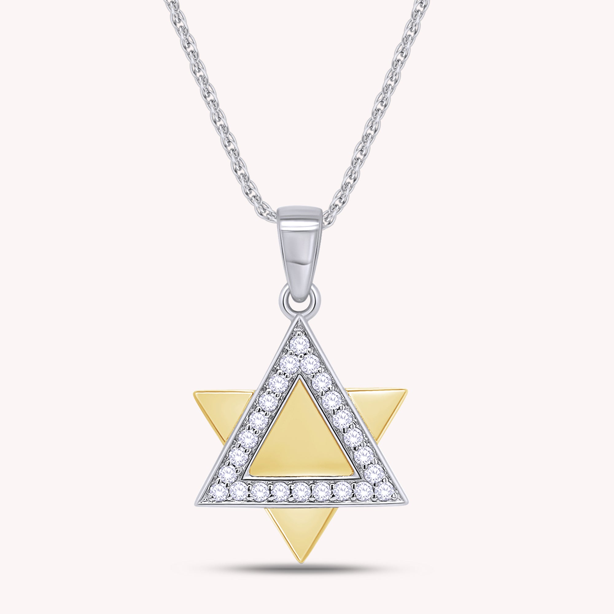 Round White CZ Jewish Star of David Pendant Necklace In 925 Sterling Silver