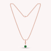 Bead Chain with Cushion Shape Pendant In Lab Grown Emerald Gemstone