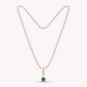 Bead Chain with Cushion Shape Pendant In Lab Grown Emerald Gemstone