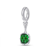 Bead Chain with Cushion Shape Pendant In Lab Grown Emerald Gemstone