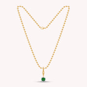 Bead Chain with Cushion Shape Pendant In Lab Grown Emerald Gemstone