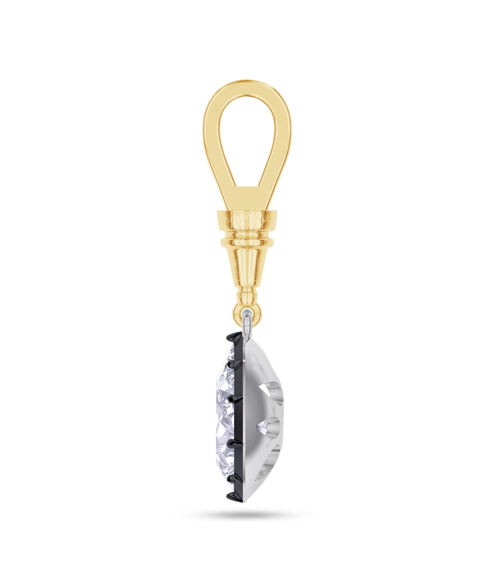 Solitaire Charm Two Tone Pendant Multi Shape 3.00 Carat Lab Created Moissanite with Black Rhodium around the Stone