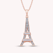 Round Natural Diamond Eiffel Tower Charm Pendant Necklace