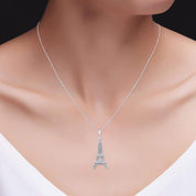 Round Natural Diamond Eiffel Tower Charm Pendant Necklace