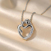 Mom And Child Heart Natural Diamond Pendant Necklace