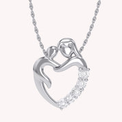 Mom And Child Heart Natural Diamond Pendant Necklace