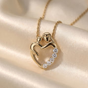 Mom And Child Heart Natural Diamond Pendant Necklace