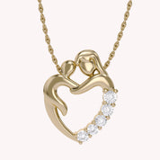 Mom And Child Heart Natural Diamond Pendant Necklace