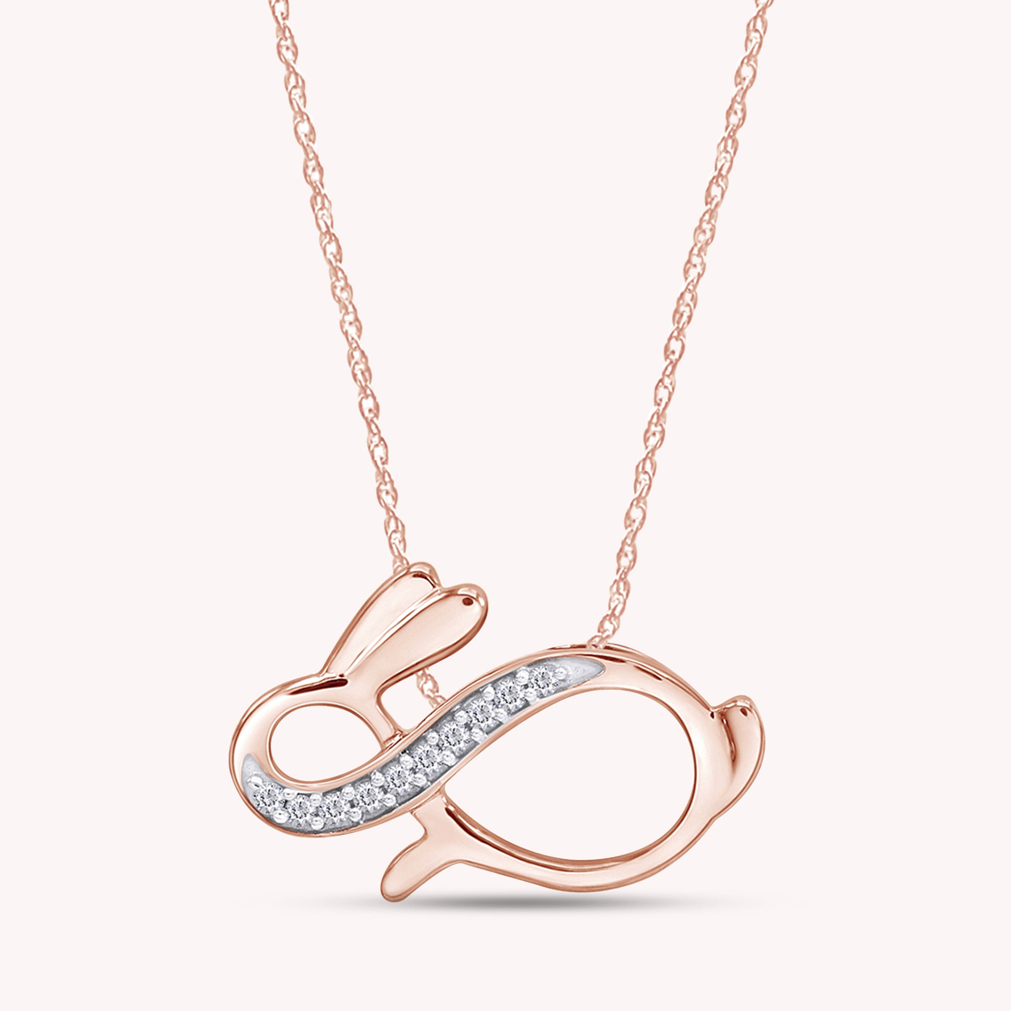 Round White Natural Diamond Bunny Infinity Pendant Necklace