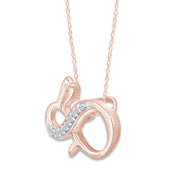 Round White Natural Diamond Bunny Infinity Pendant Necklace