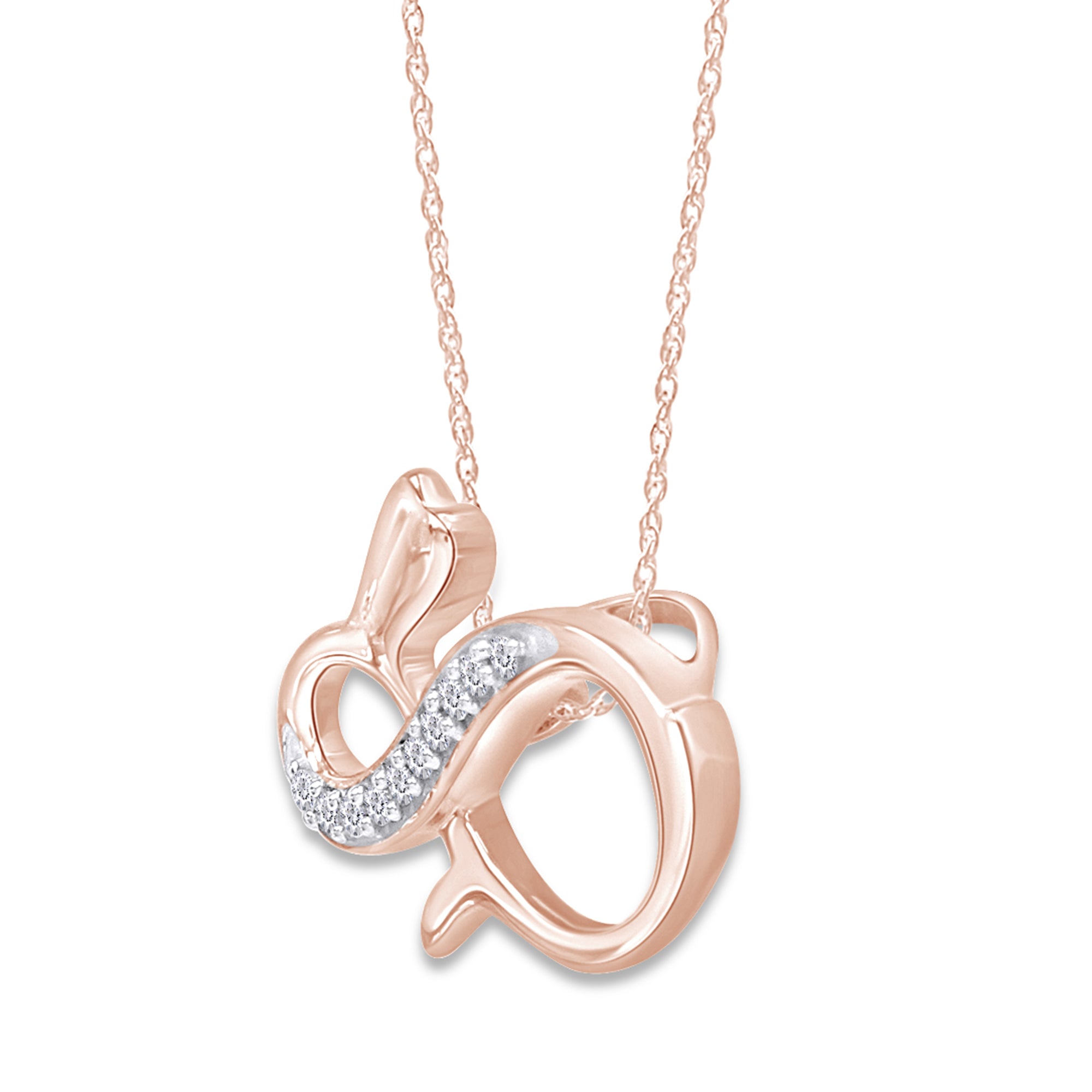Round White Natural Diamond Bunny Infinity Pendant Necklace