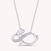 Round White Natural Diamond Bunny Infinity Pendant Necklace