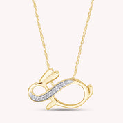 Round White Natural Diamond Bunny Infinity Pendant Necklace