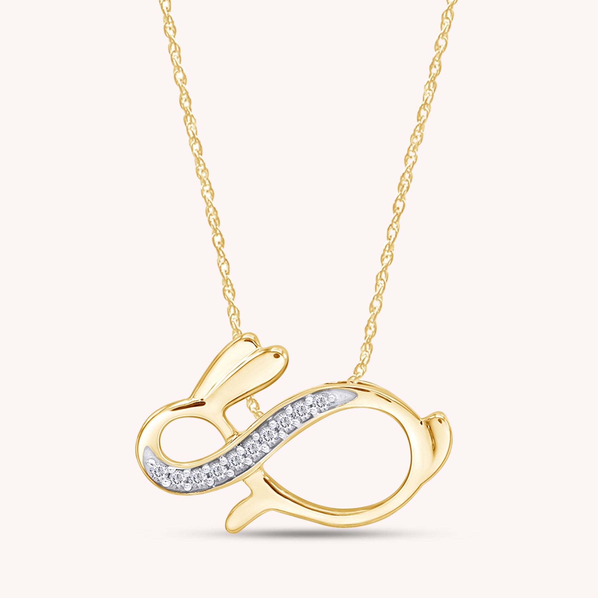 Round White Natural Diamond Bunny Infinity Pendant Necklace