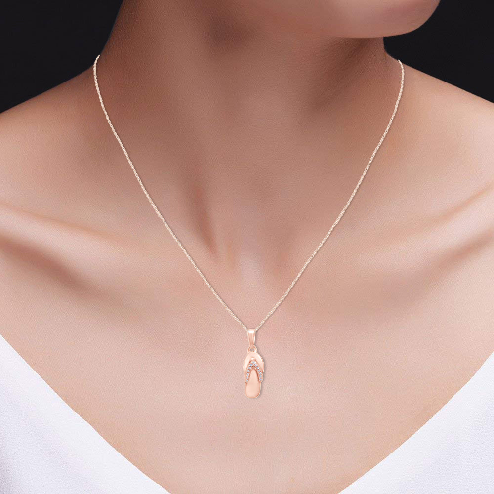 White Natural Diamond Flip Flop Pendant Necklace for Women
