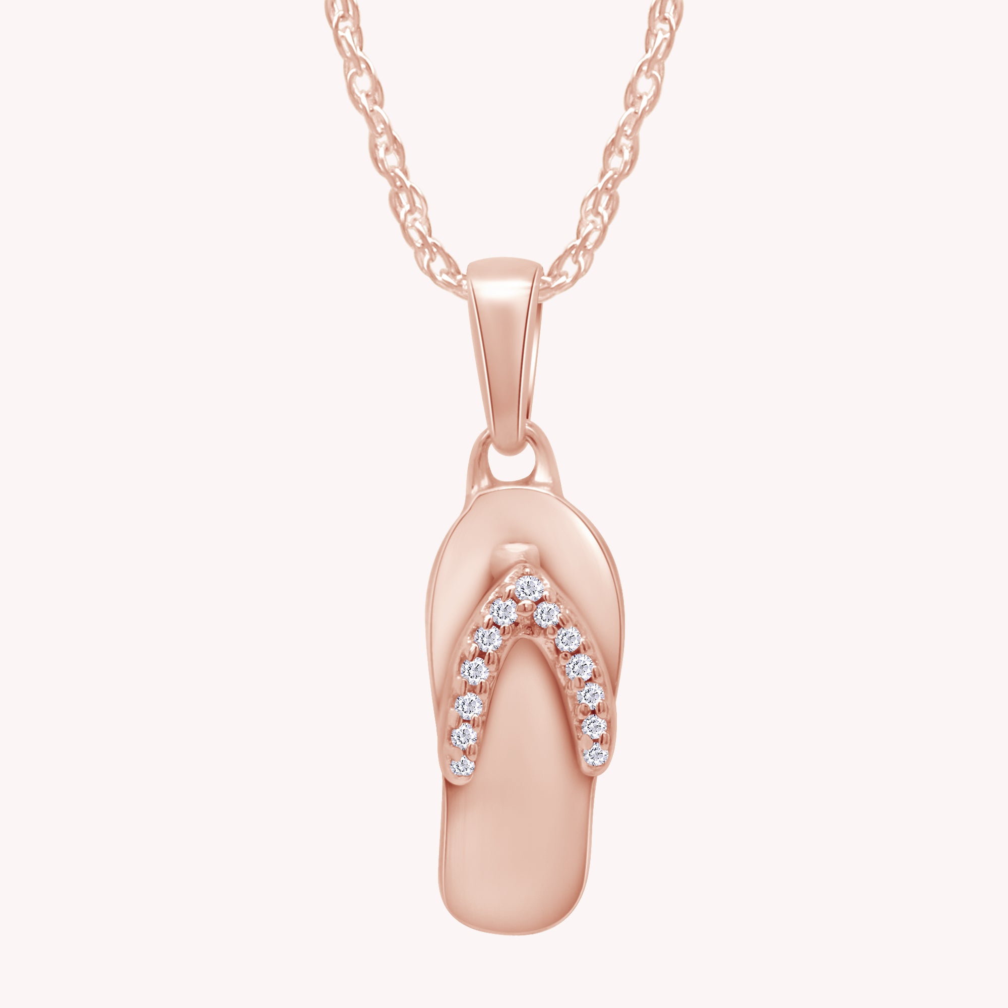 White Natural Diamond Flip Flop Pendant Necklace for Women