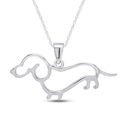 Dachshund Dog Charm Pendant Necklace 925 Sterling Silver