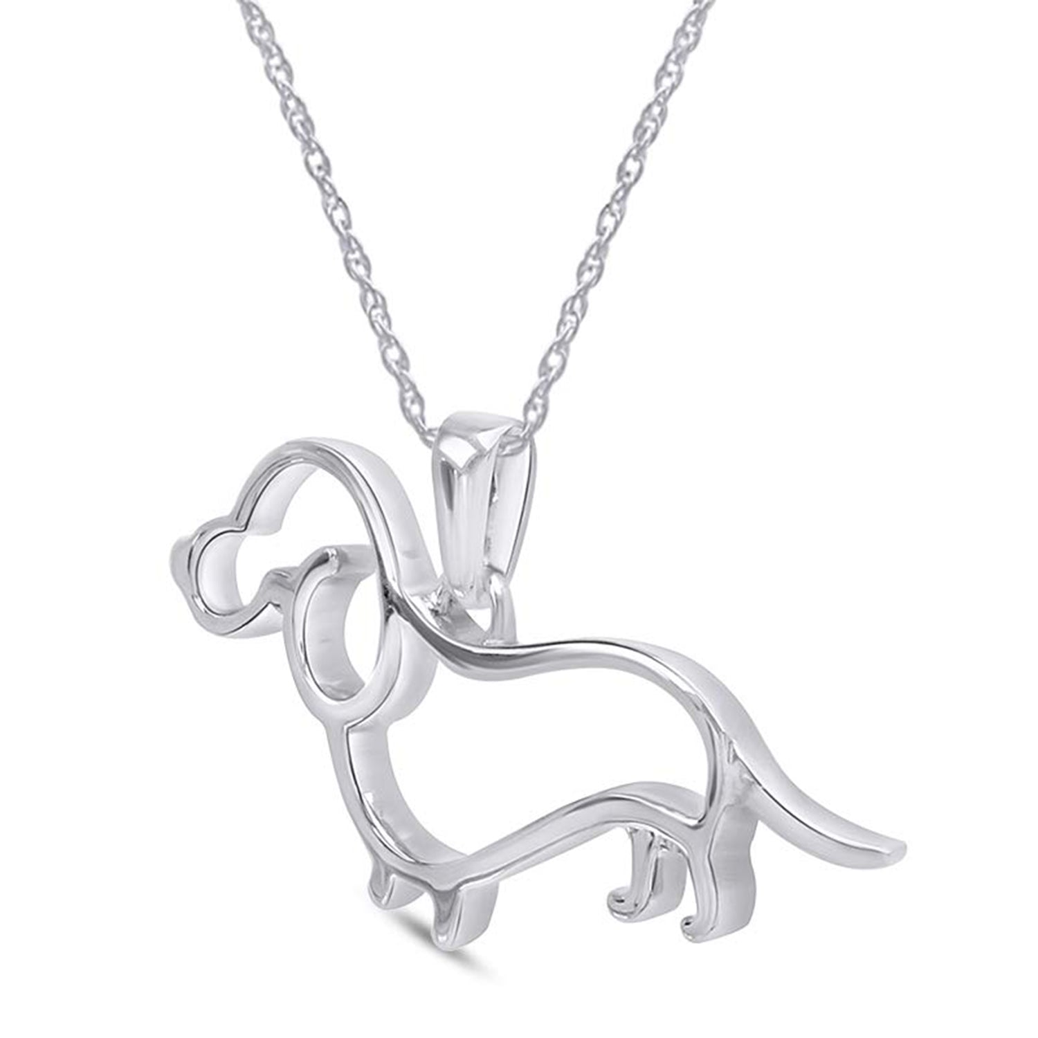 Dachshund Dog Charm Pendant Necklace 925 Sterling Silver