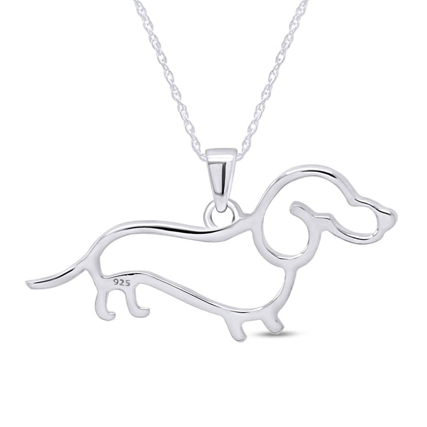 Dachshund Dog Charm Pendant Necklace 925 Sterling Silver