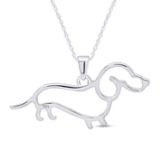 Dachshund Dog Charm Pendant Necklace 925 Sterling Silver