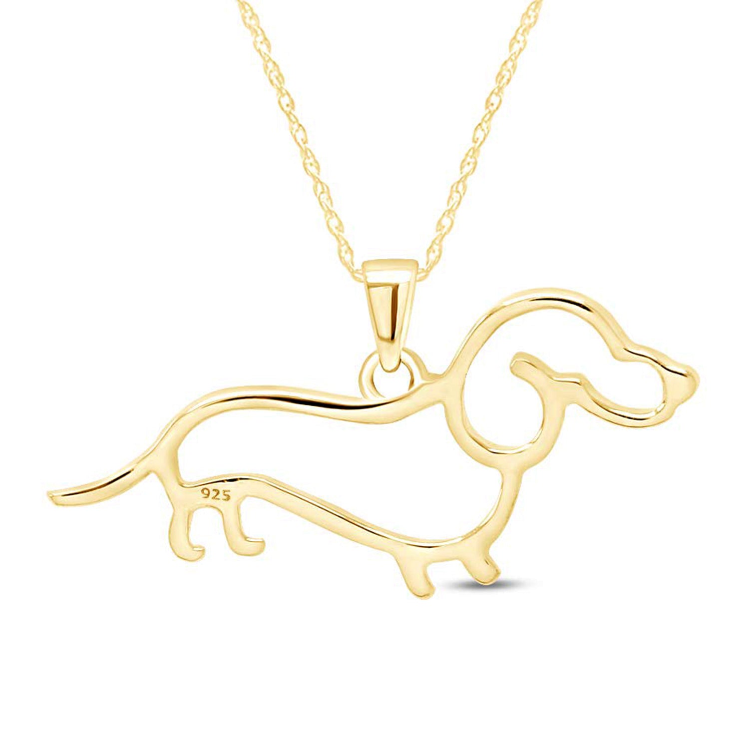 Dachshund Dog Charm Pendant Necklace 925 Sterling Silver
