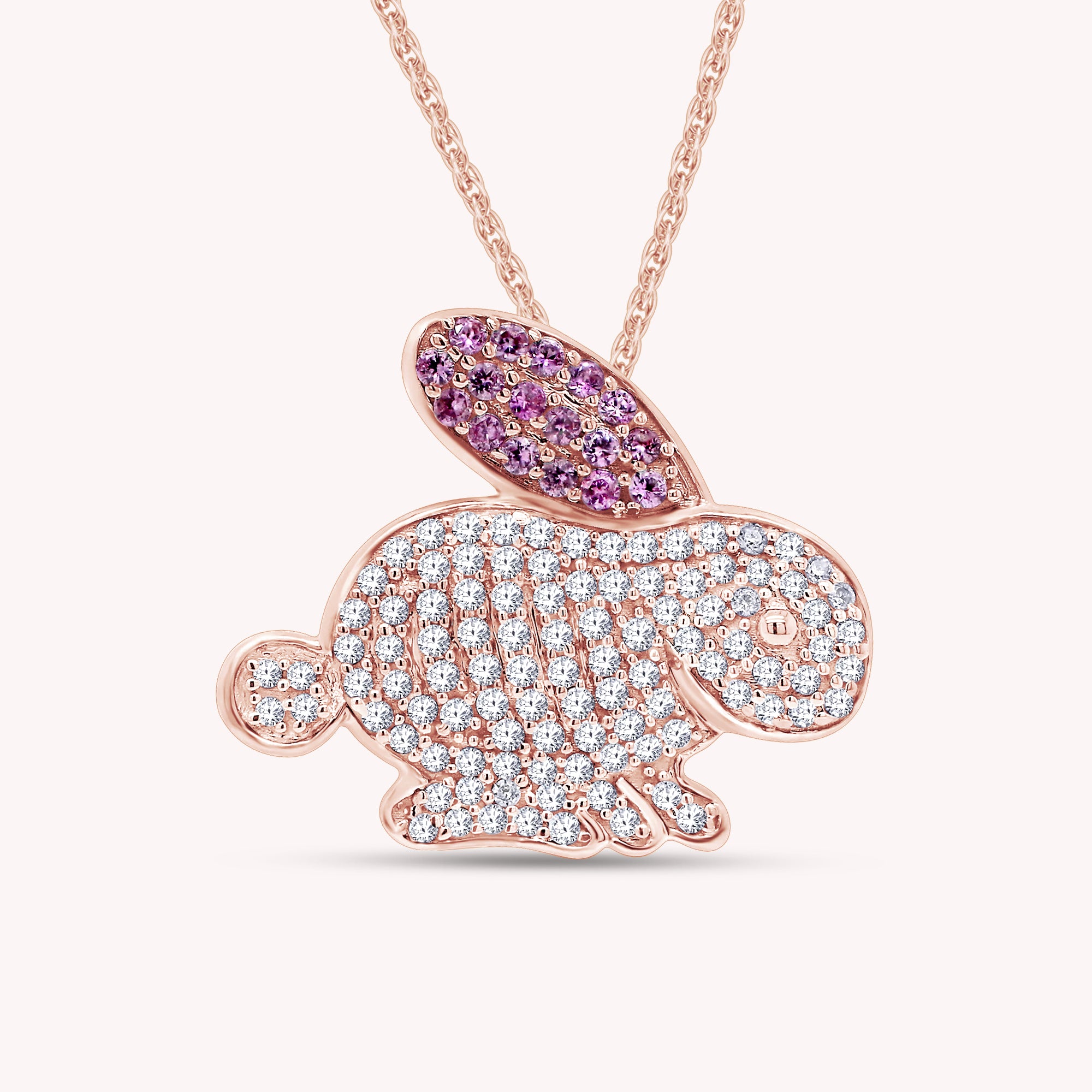 14k Gold Over Sterling Silver Simulated Tourmaline & White CZ Bunny Pendant Necklace