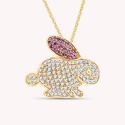 14k Gold Over Sterling Silver Simulated Tourmaline & White CZ Bunny Pendant Necklace