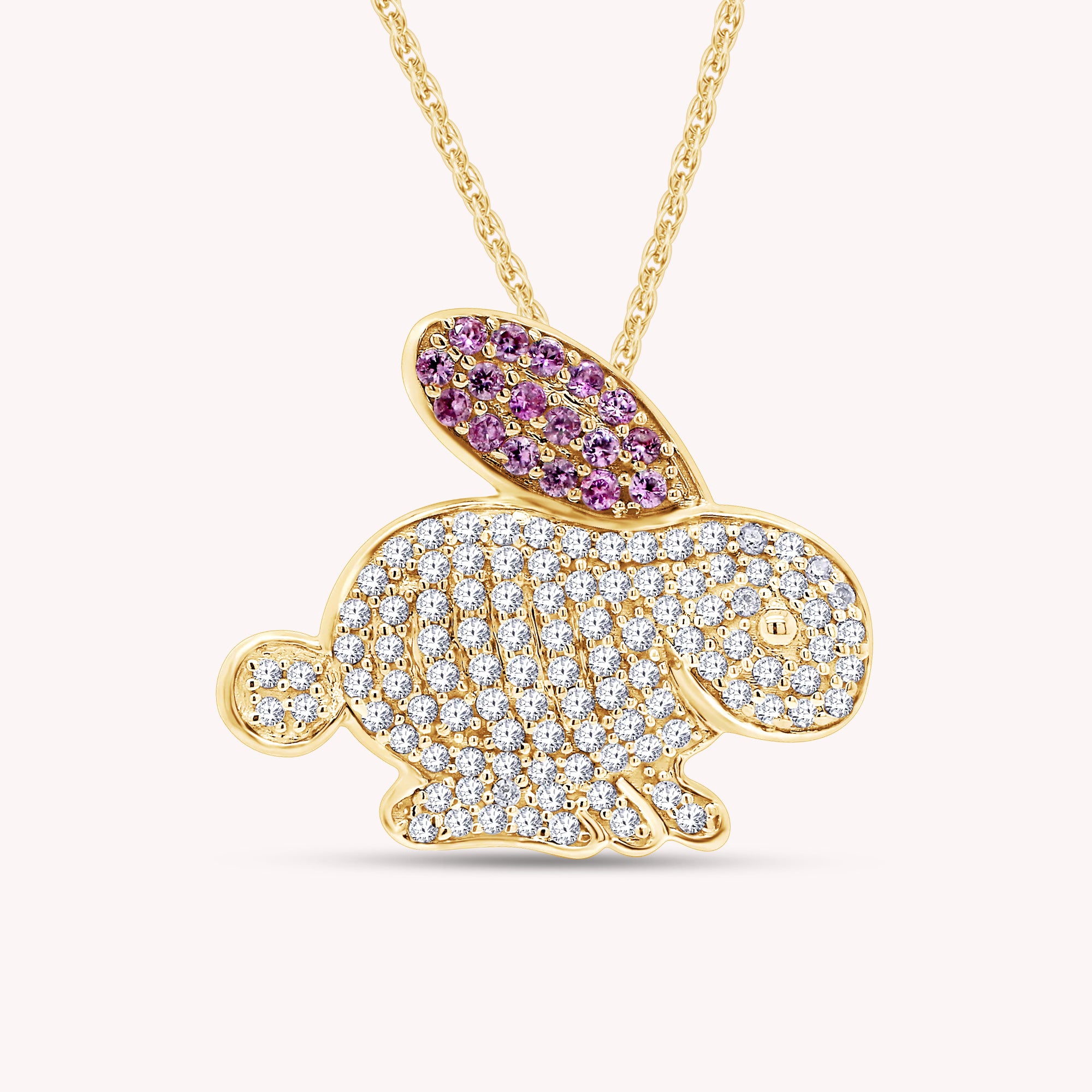 14k Gold Over Sterling Silver Simulated Tourmaline & White CZ Bunny Pendant Necklace