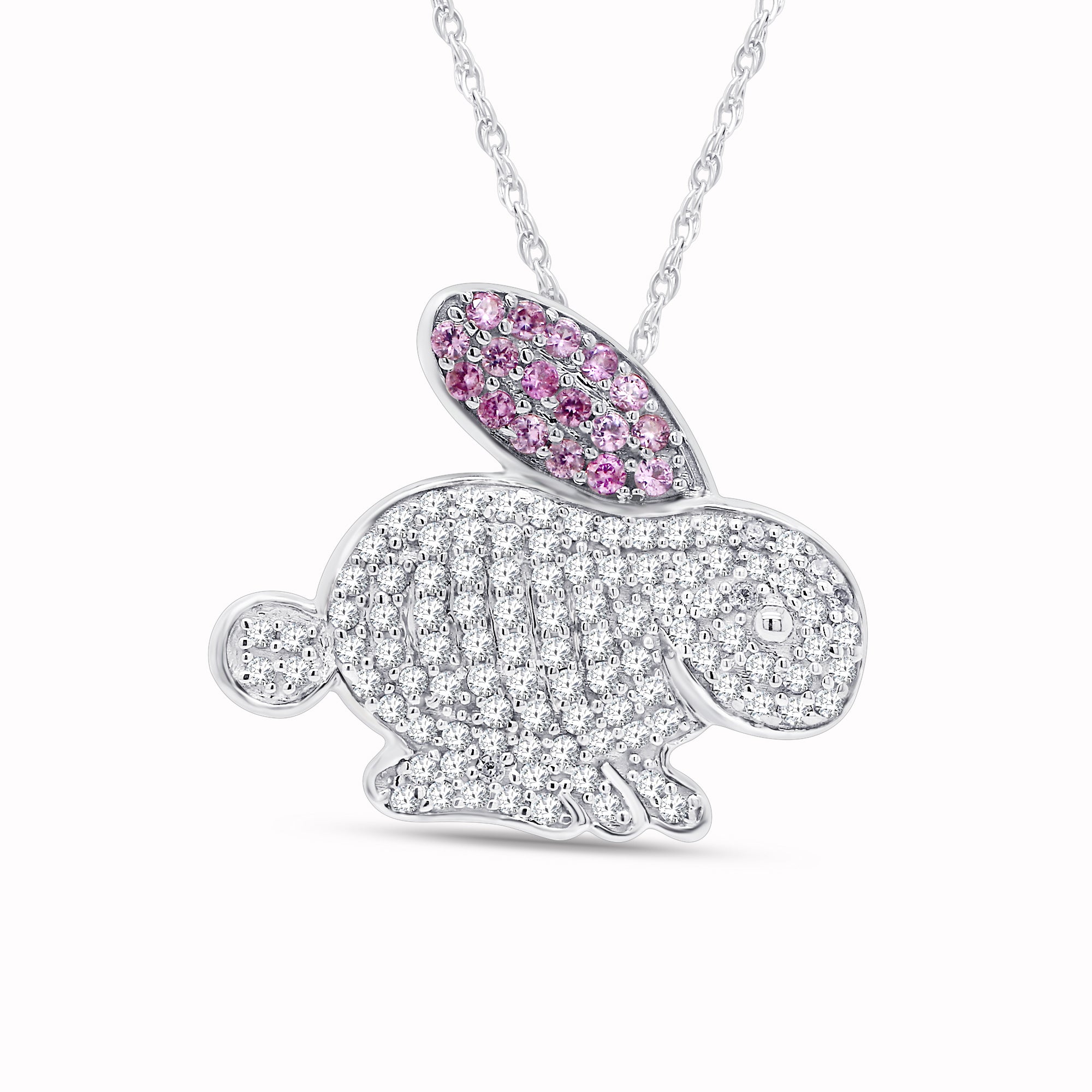14k Gold Over Sterling Silver Simulated Tourmaline & White CZ Bunny Pendant Necklace