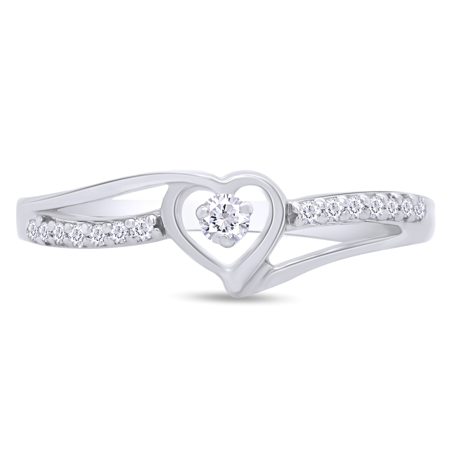 1/10 Carat Round Cut White Natural Diamond Split Shank Heart Promise Ring In 925 Sterling Silver
