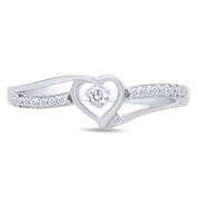 1/10 Carat Round Cut White Natural Diamond Split Shank Heart Promise Ring In 925 Sterling Silver